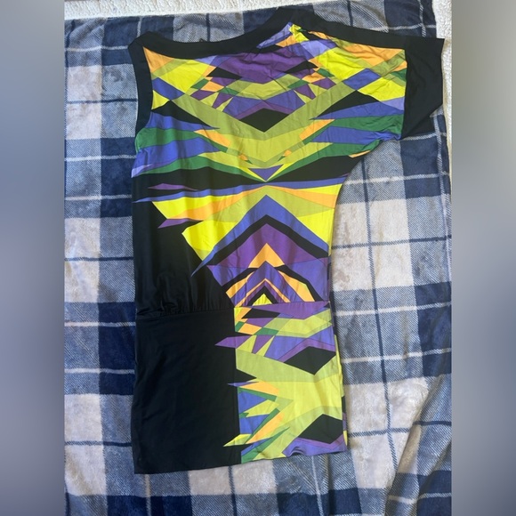 Y2k BCBGMaxAzria Abstract Geometric Tunic in Purple, Yellow & Green - Picture 10 of 10